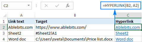 Excel HYPERLINK function to quickly create and edit multiple links