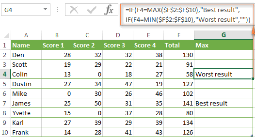 Using IF with the MIN and MAX functions