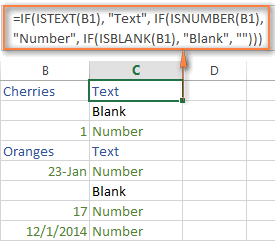 Using IF with ISNUMBER, ISTEXT and ISBLANK functions