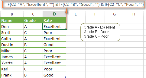 Using the CONCATENATE function instead of nested IF functions
