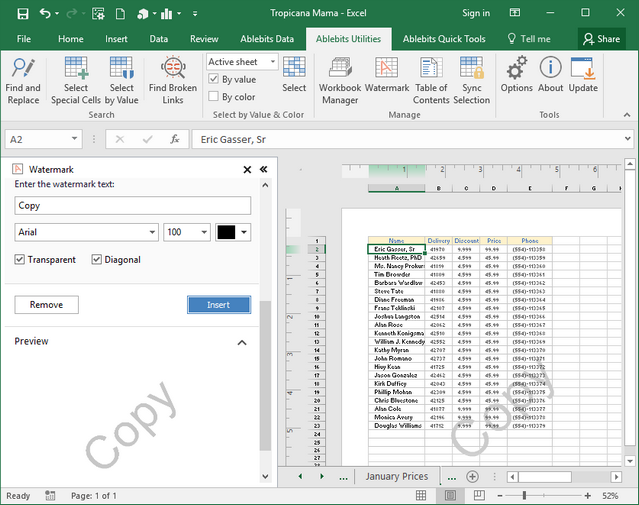 Add a watermark in Excel in one click
