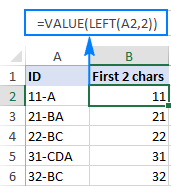 Use LEFT in combination with the VALUE function to return a number rather than text.