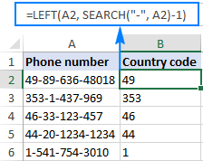 Excel LEFT function with formula examples