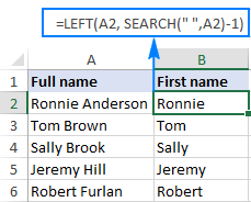 Excel LEFT function with formula examples