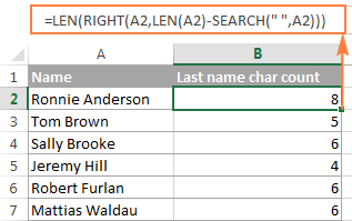 LEN formula to count the number of characters after a specific character