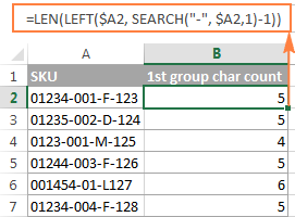 LEN formula to count the number of characters before a specific character