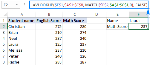 Vlookup and Match formula