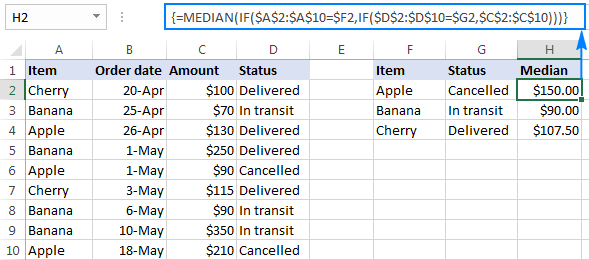 Excel Median Ifs formula to calculate a median based on multiple criteria