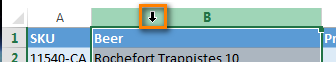 Point mouse cursor to the column name