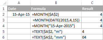 Using the MONTH function to extract a month number from a date
