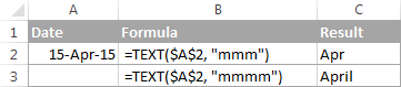 TEXT formulas to get a month name from date in Excel