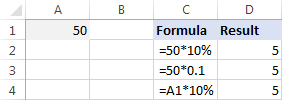 Formulas to multiply a cell or number by percentage
