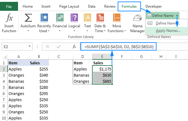 Applying Excel names to existing formulas