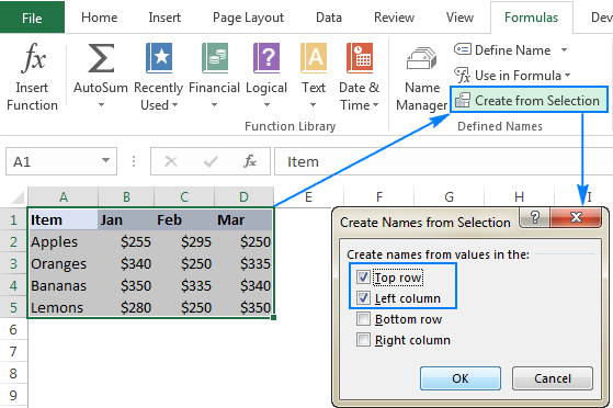 Creating Excel names from selection