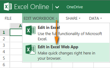 To switch to editing mode, click Edit Workbook > Edit in Excel Web App.