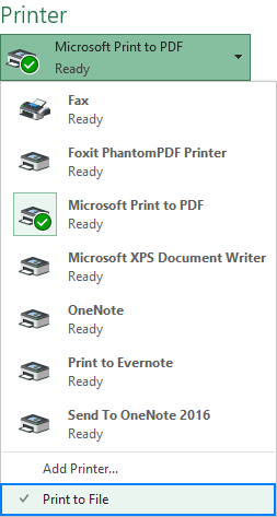 Print to file in Excel