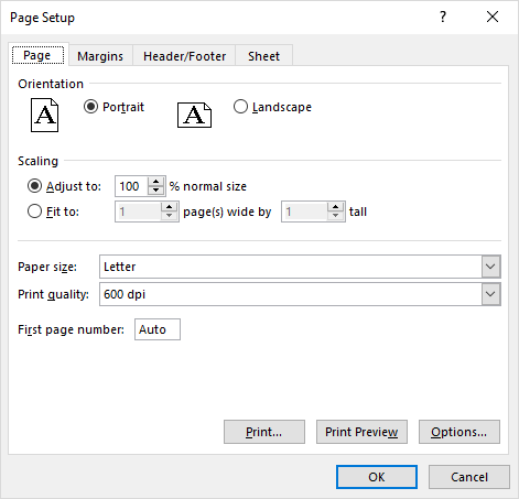 Page Setup dialog box