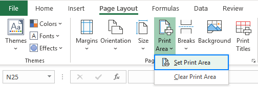 Set print area in Excel