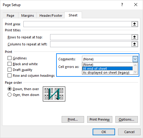 Print comments in Excel.