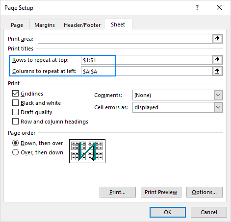 Print titles in Excel.