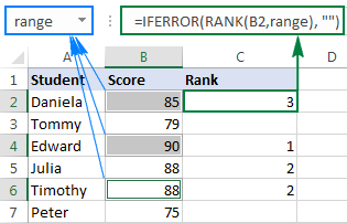 Ranking numbers in non-contiguous cells based on a named range.