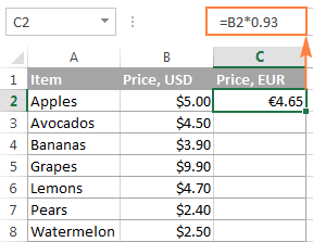 An Excel formula with a relative cell reference