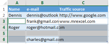 Excel Table with numerous empty cells scattered across different columns