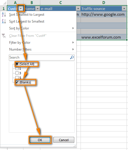 Excel Autofilter: show empty rows only