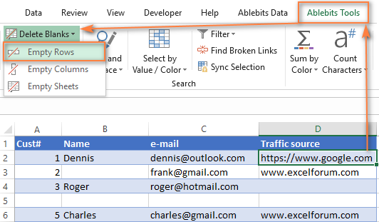 Safely remove empty rows in Excel.