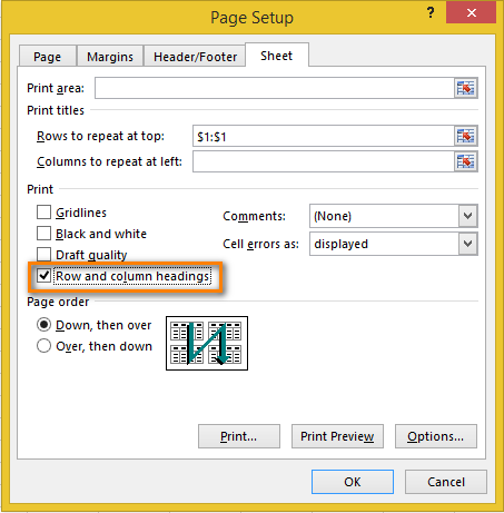 Repeat a header row column headers on every printed page in Excel