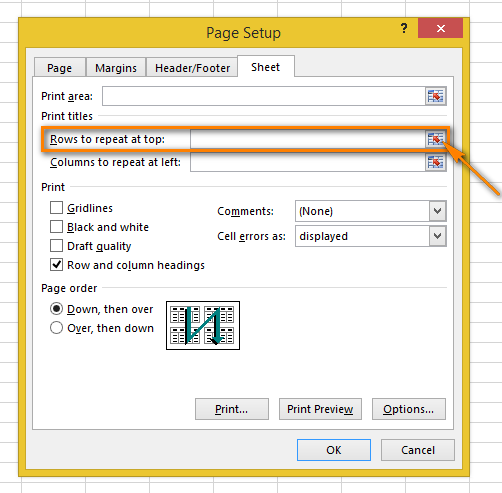 Repeat a header row column headers on every printed page in Excel