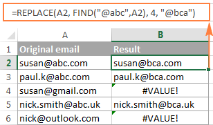 The Excel FIND and REPLACE formula to change the domain name in email addresses