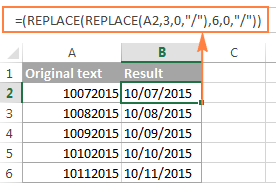A nested REPLACE formula to make text strings look like dates