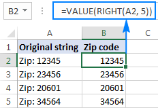 Use the RIGHT function in combination with VALUE to return a number.
