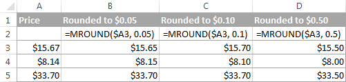 Using the MROUND function in Excel