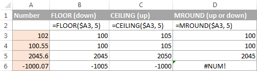 Excel functions to round a number to closest 5