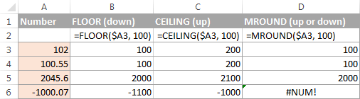 Excel functions to round a number to nearest 100