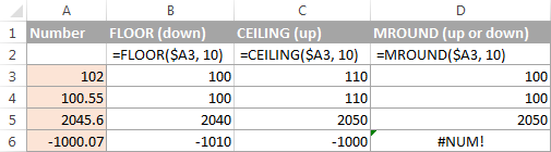 Excel functions to round a number to nearest 10