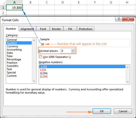 Rounding a number in Excel by changing the cell format