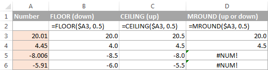 Excel functions to round a number to nearest 0.5