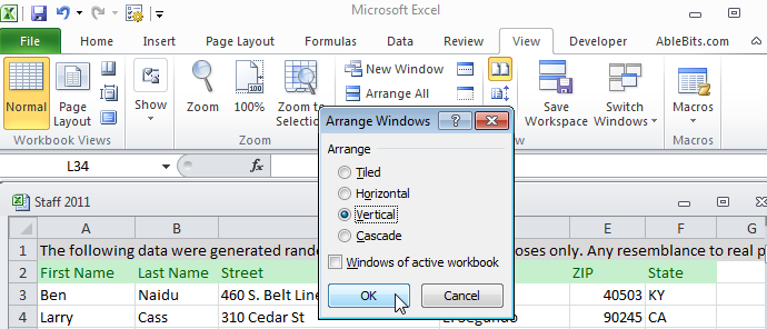 view two worksheets side by side in the same workbook for mac 2011