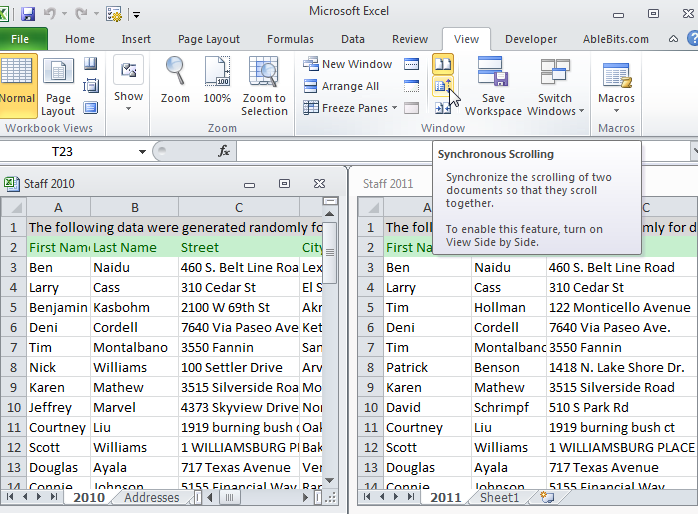 excell for mac 2011 show worksheets side by side