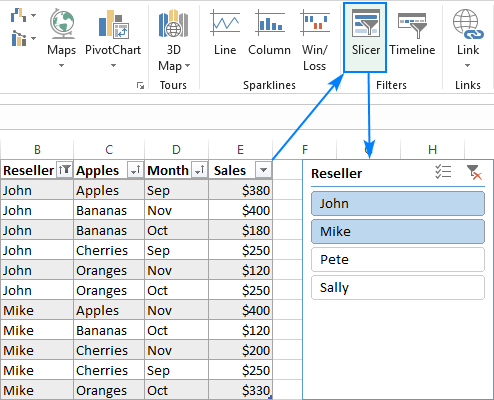A slicer for an Excel table