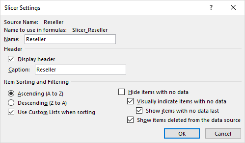 Changing the slicer settings