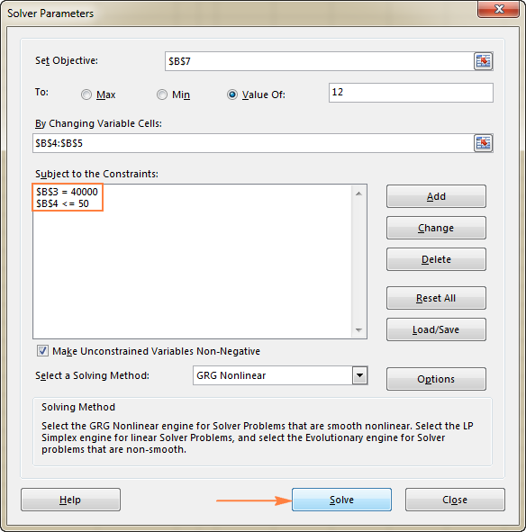 Excel Solver Constraints