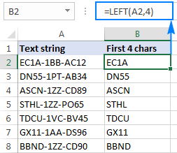 LEFT formula to extract a substring from the start of a string