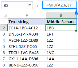 MID formula to extract text from the middle of a string