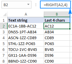 RIGHT formula to extract a substring from the end of a string