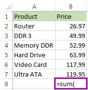 Enter the Sum function to the selected cell