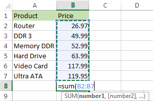 excel for mac show sum of selected column in